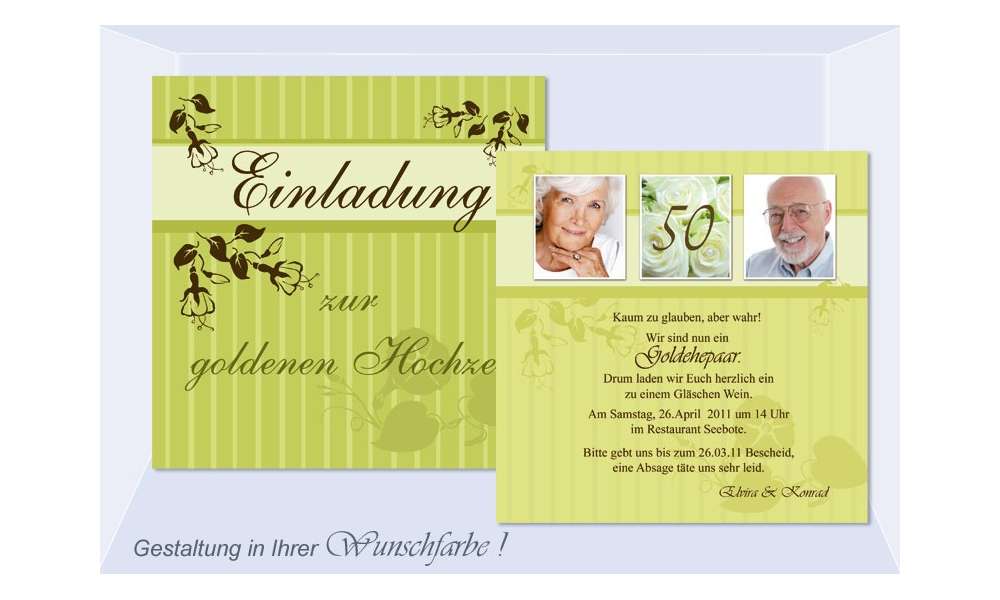 Einladungskarte Goldene Hochzeit, Flachkarte 12,5x12,5 cm, grün