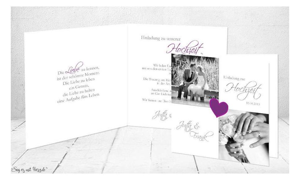 Einladungskarten Hochzeit lila weiß