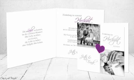 Einladungskarten Hochzeit lila weiß