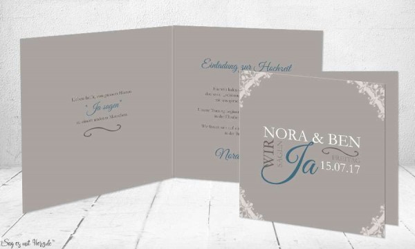 Einladungskarten Hochzeit grau