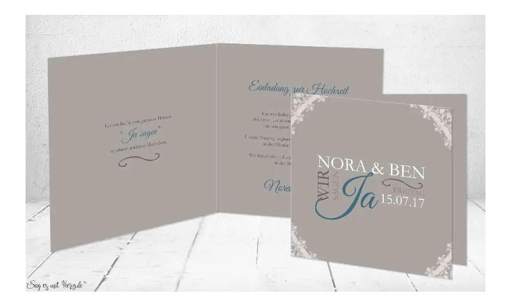 Einladungskarten Hochzeit grau