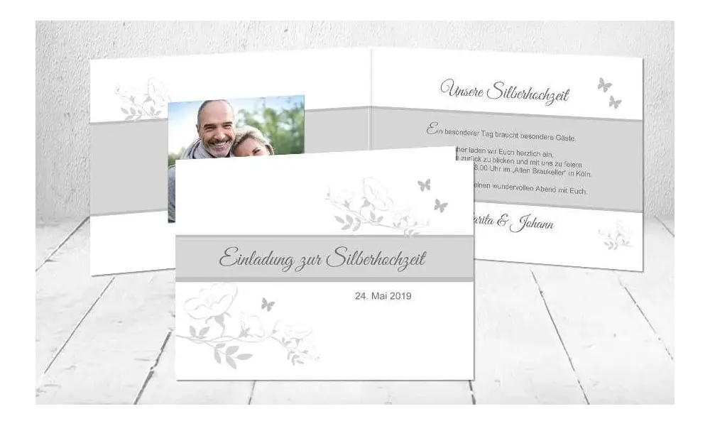 Moderne Einladungskarten Goldene Hochzeit, Silberhochzeit