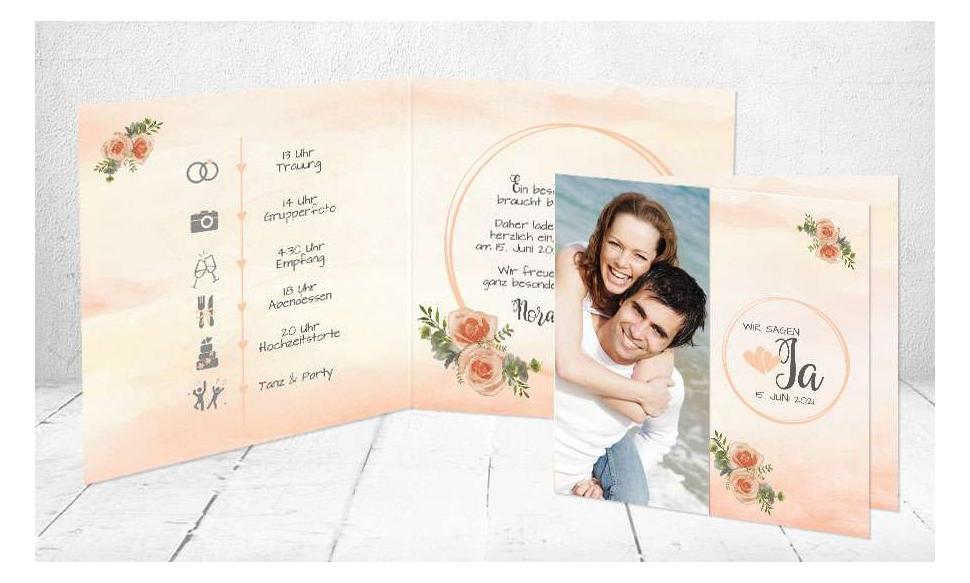 Einladungskarten Hochzeit Apricot Aquarell