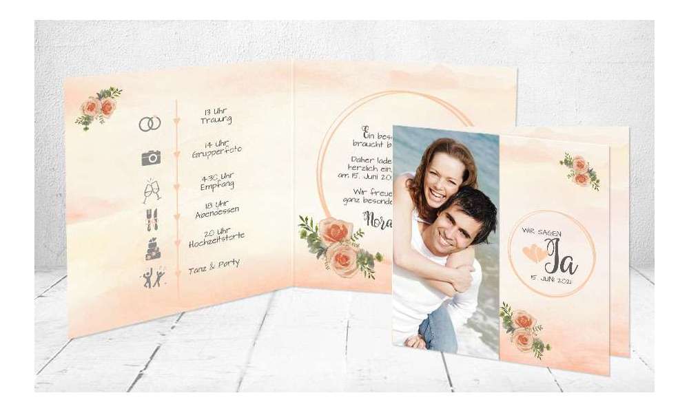 Einladungskarten Hochzeit Apricot Aquarell