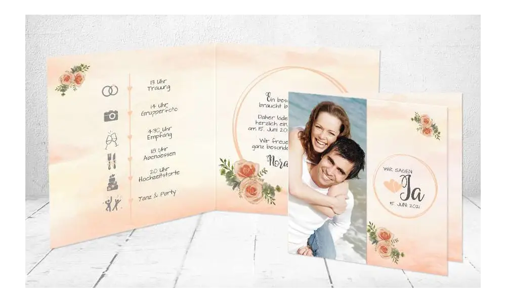 Einladungskarten Hochzeit Apricot Aquarell
