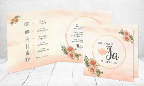 Einladungskarten Hochzeit Apricot Aquarell