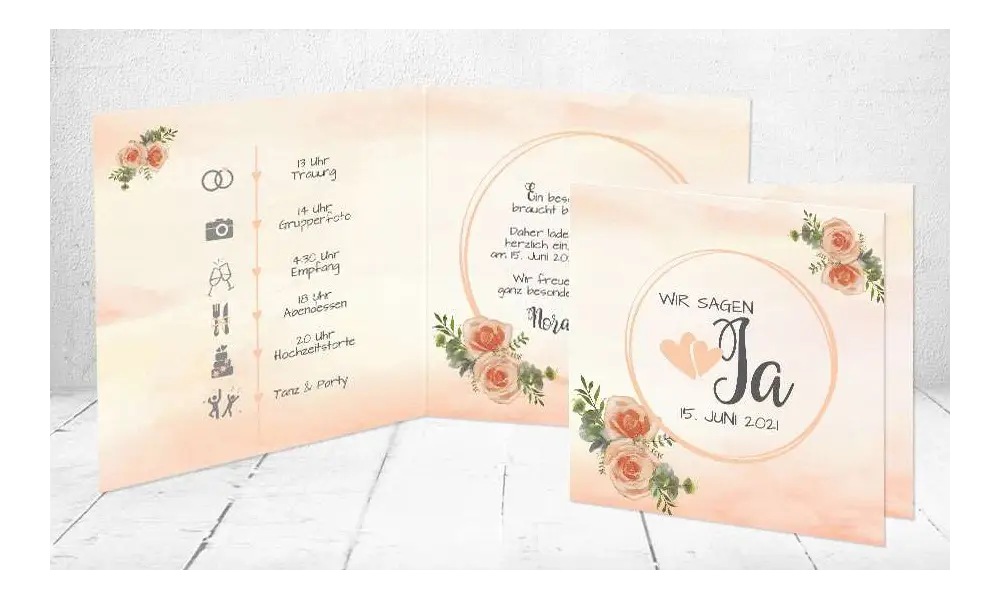 Einladungskarten Hochzeit Apricot Aquarell
