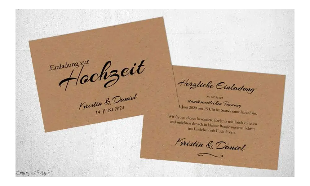 Hochzeitseinladung Jute Kraftpapier