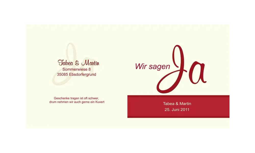 Einladungskarte Hochzeit "Ja-Sager", Klappkarte Quadrat, rot creme