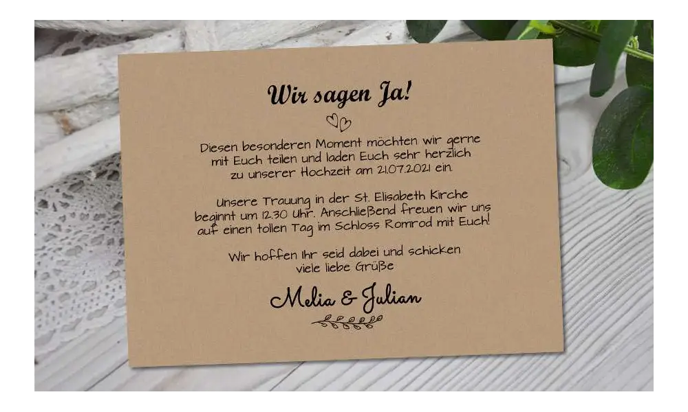Hochzeitseinladung Jute Kraftpapier