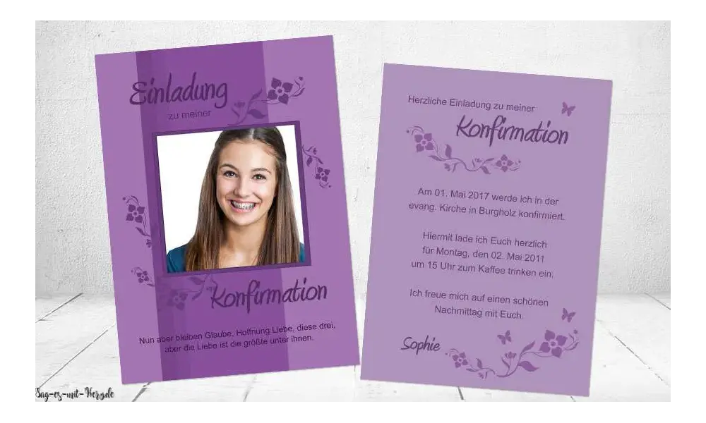 Einladung Konfirmation lila flieder Postkarte modern