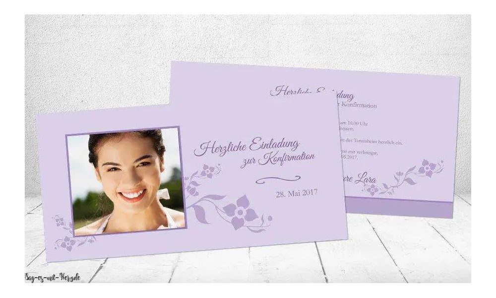 Einladungskarten Konfirmation lila flieder modern