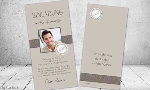 Einladung Konfirmation Junge modern taupe grau beige