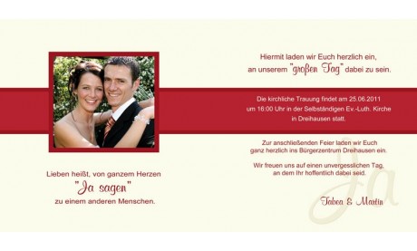 Einladungskarte Hochzeit "Ja-Sager", Klappkarte Quadrat, rot creme