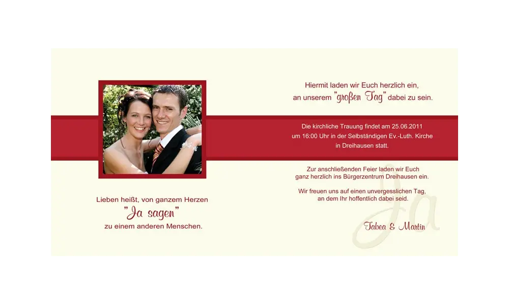 Einladungskarte Hochzeit "Ja-Sager", Klappkarte Quadrat, rot creme