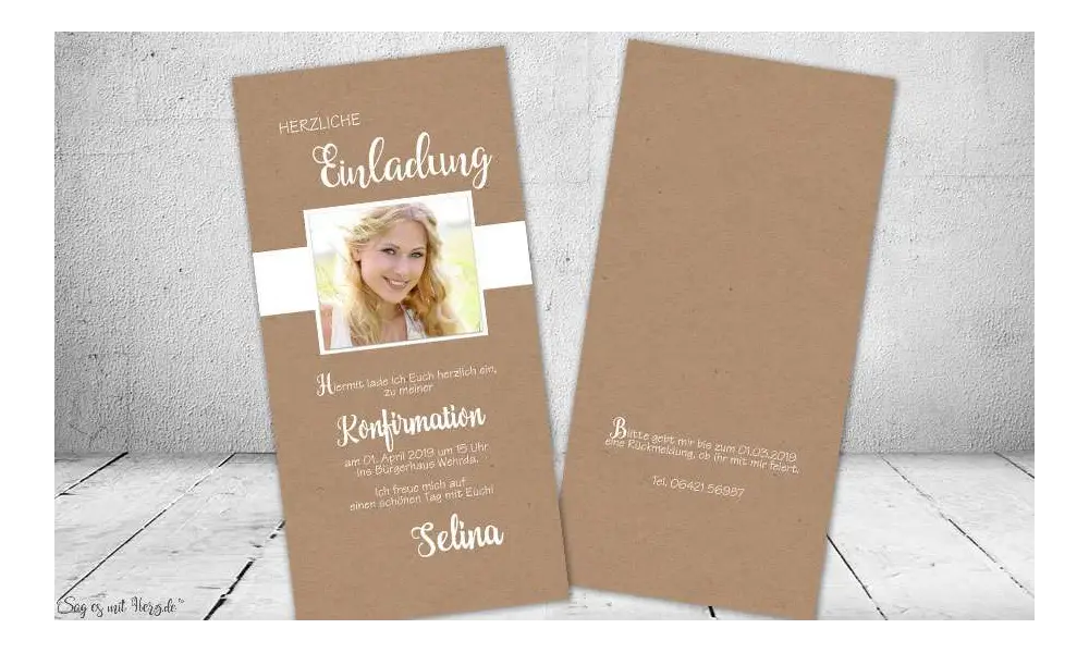Einladungskarten Konfirmation Kraftpapier mit Foto modern