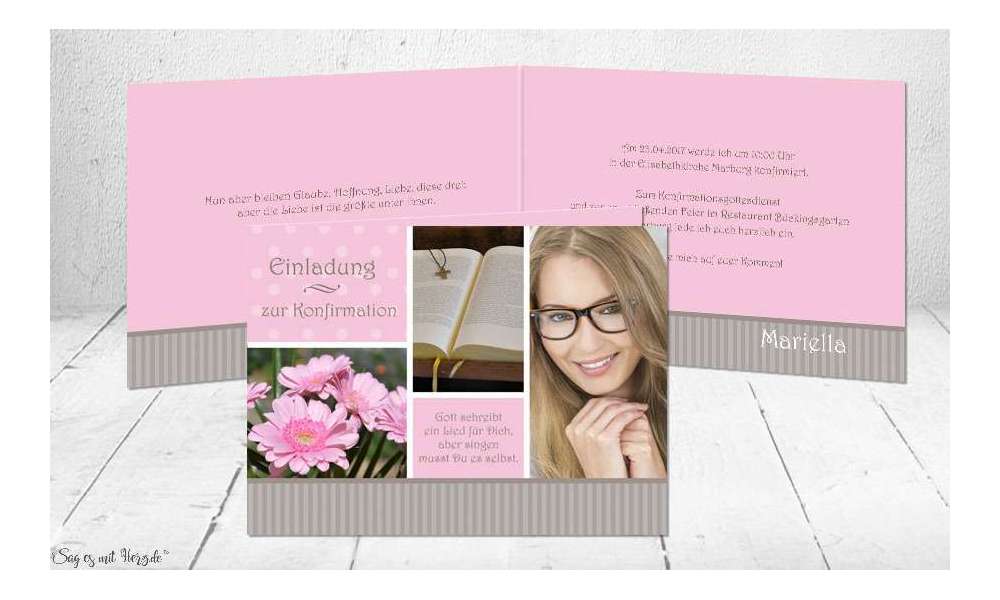 Einladungskarte Konfirmation Klappkarte rosa