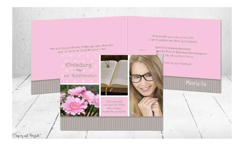Einladungskarte Konfirmation Klappkarte rosa
