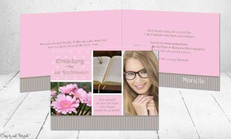 Einladungskarte Konfirmation Klappkarte rosa