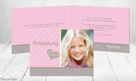 Einladungskarten Kommunion Mädchen rosa Klappkarte