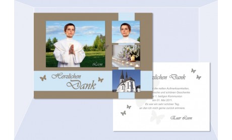 Danksaung Kommunion / Konfirmation, Postkarte 10x15 cm, braun hellblau