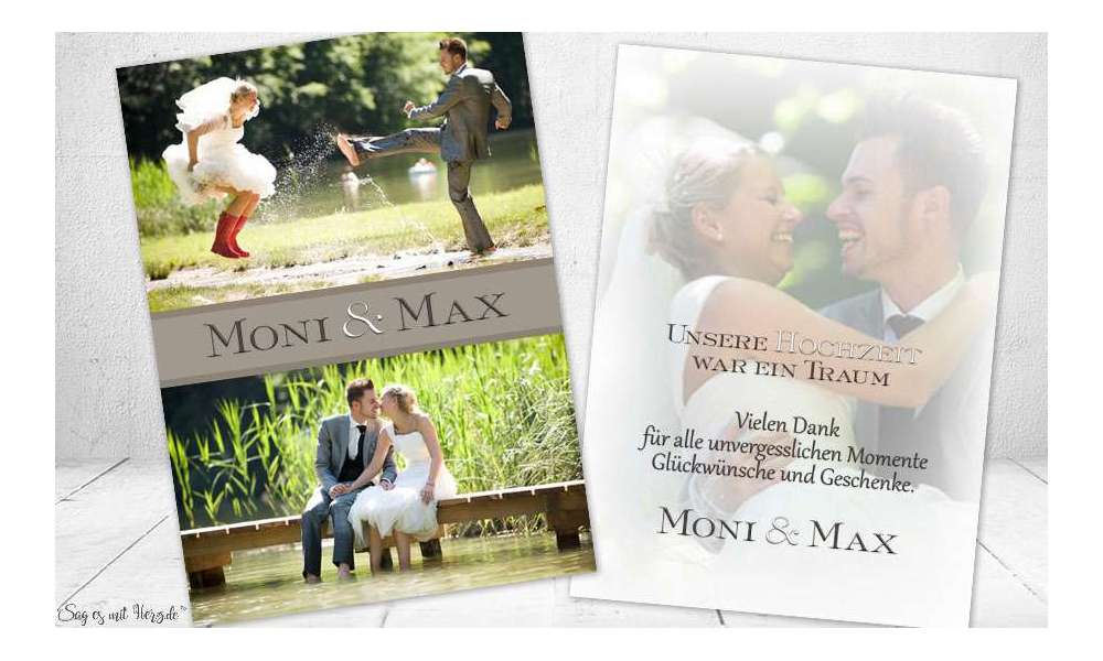 Danksagungskarte, Karte Hochzeit, Postkarte, grau taupe