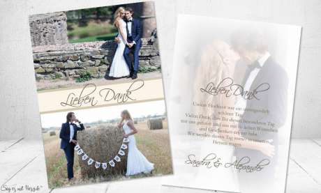 Danksagungskarte, Karte Hochzeit, Postkarte, creme