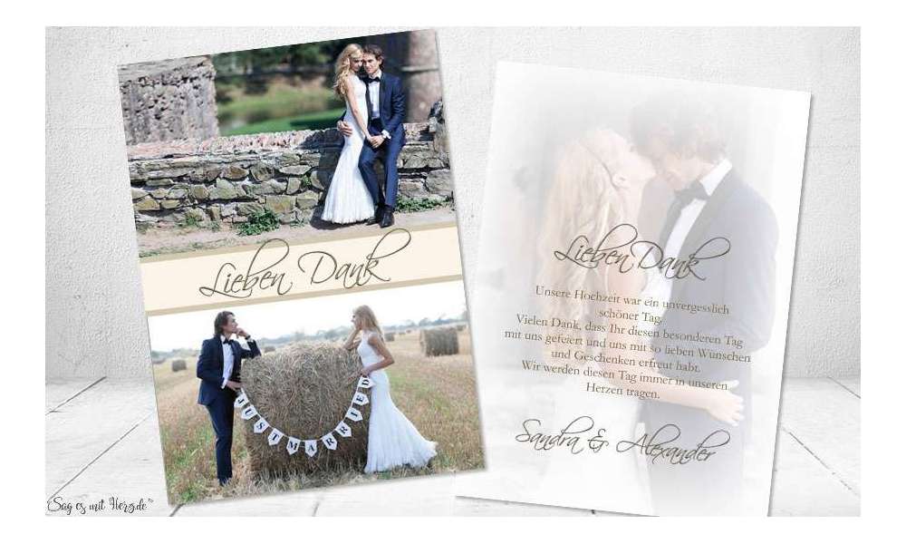Danksagungskarte, Karte Hochzeit, Postkarte, creme