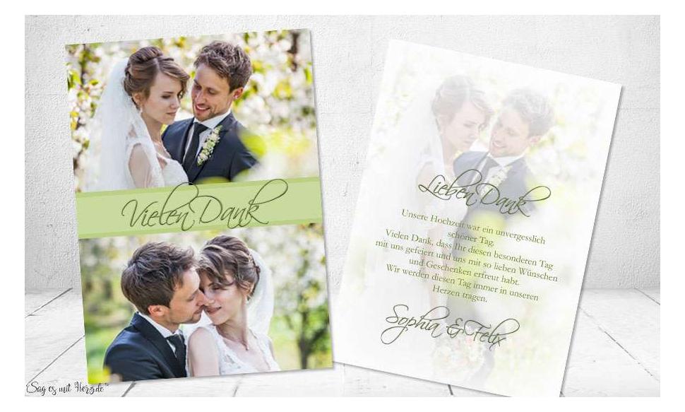 Danksagungskarte, Karte Hochzeit, Postkarte, grün