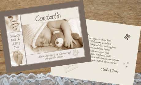 Danksagung Geburt Postkarte