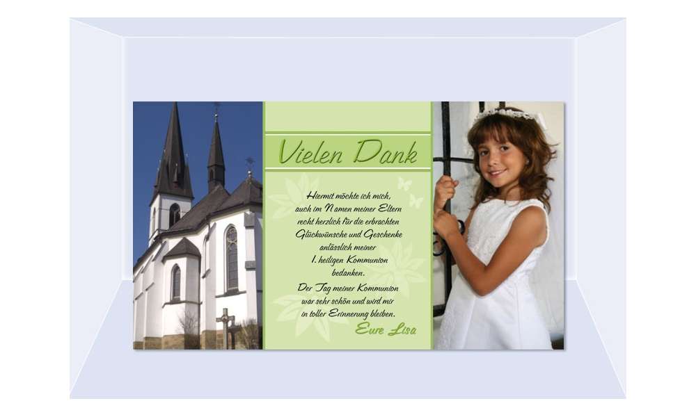 Danksagung Kommunion / Konfirmation, Fotokarte 10x18 cm, grün Danksagung Kommunion / Konfirmation, Fotokarte 10x18 cm, grün