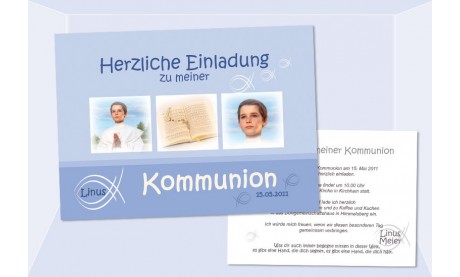 Einladung Kommunion / Konfirmation, Postkarte 10x15 cm, Fisch hellblau