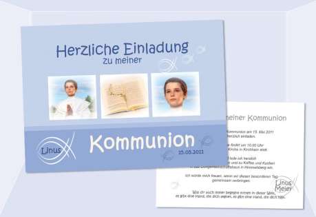 Einladung Kommunion / Konfirmation, Postkarte 10x15 cm, Fisch hellblau