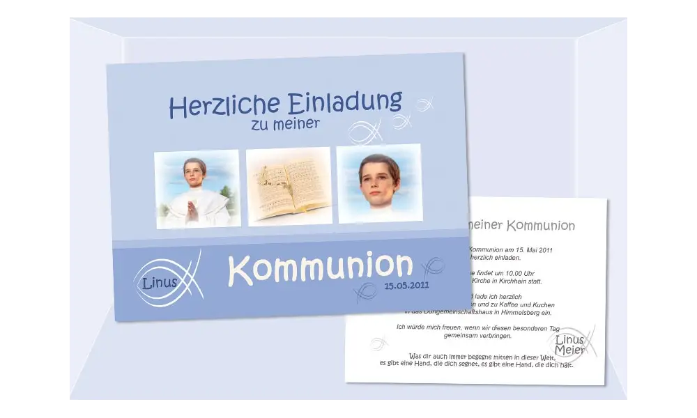Einladung Kommunion / Konfirmation, Postkarte 10x15 cm, Fisch hellblau