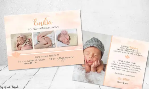 Dankeskarten Geburt aquarell pastell Postkarte