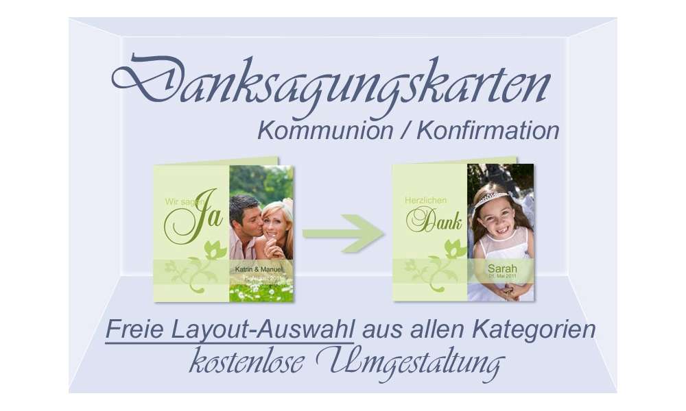 Freie Layout-Auswahl für Danksagungskarten Kommunion Konfirmation