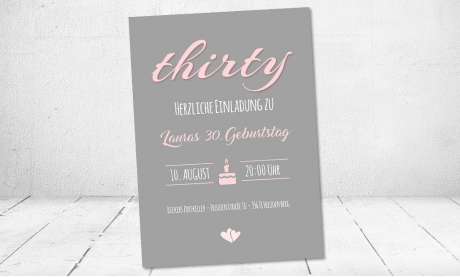 Einladungskarten Geburtstag Vintage Stil 40 30 grau rosa