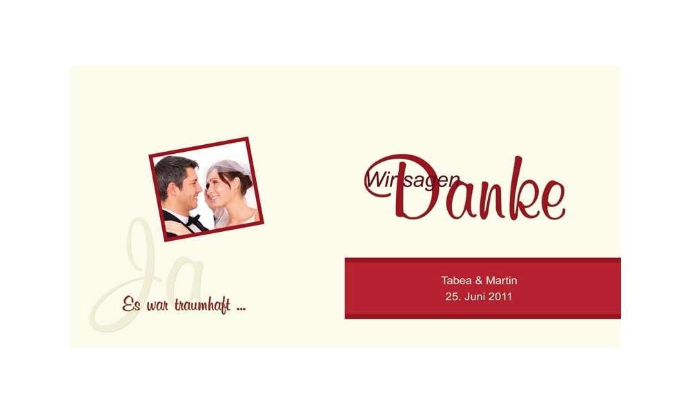 Karte, Danksagungskarte Hochzeit "Danke", Klappkarte Quadrat, rot creme