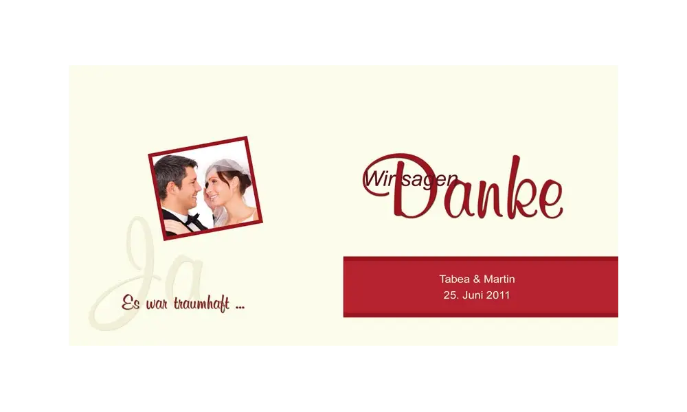 Karte, Danksagungskarte Hochzeit "Danke", Klappkarte Quadrat, rot creme