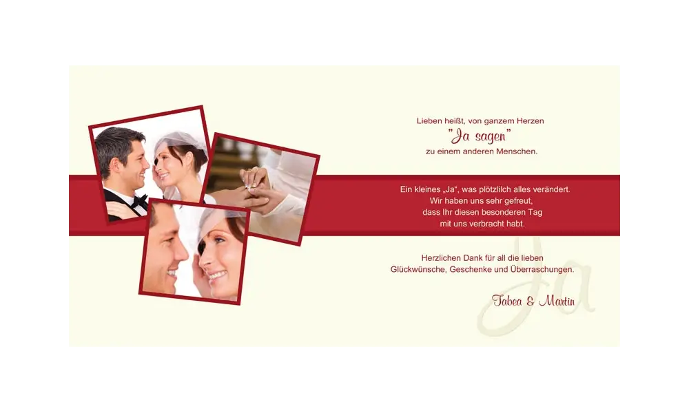 Karte, Danksagungskarte Hochzeit "Danke", Klappkarte Quadrat, rot creme