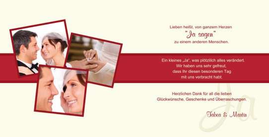 Karte, Danksagungskarte Hochzeit "Danke", Klappkarte Quadrat, rot creme