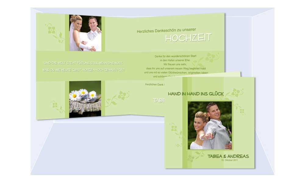Karte, Danksagungskarte Hochzeit "Hand in Hand", Klappkarte Quadrat, grün