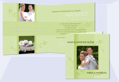 Karte, Danksagungskarte Hochzeit "Hand in Hand", Klappkarte Quadrat, grün