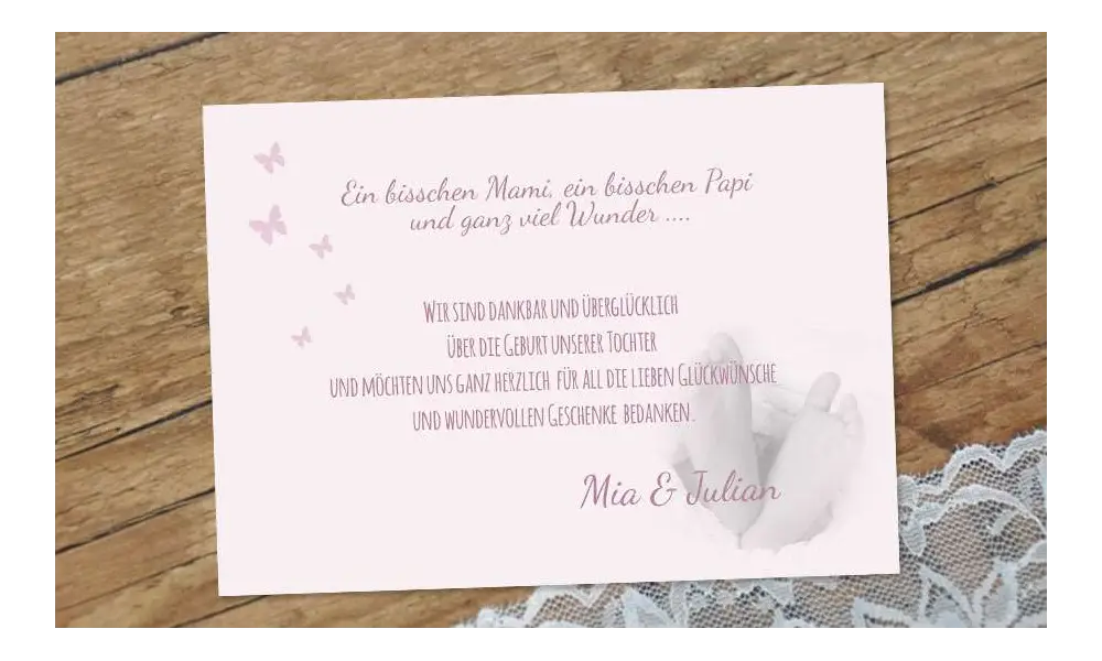 Danksagung Geburt Postkarte 10x15  rosa