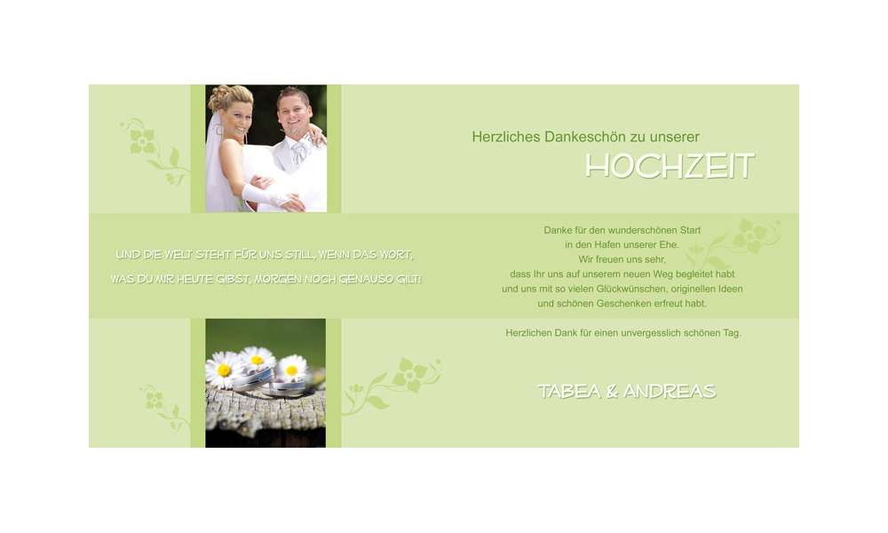 Karte, Danksagungskarte Hochzeit "Hand in Hand", Klappkarte Quadrat, grün