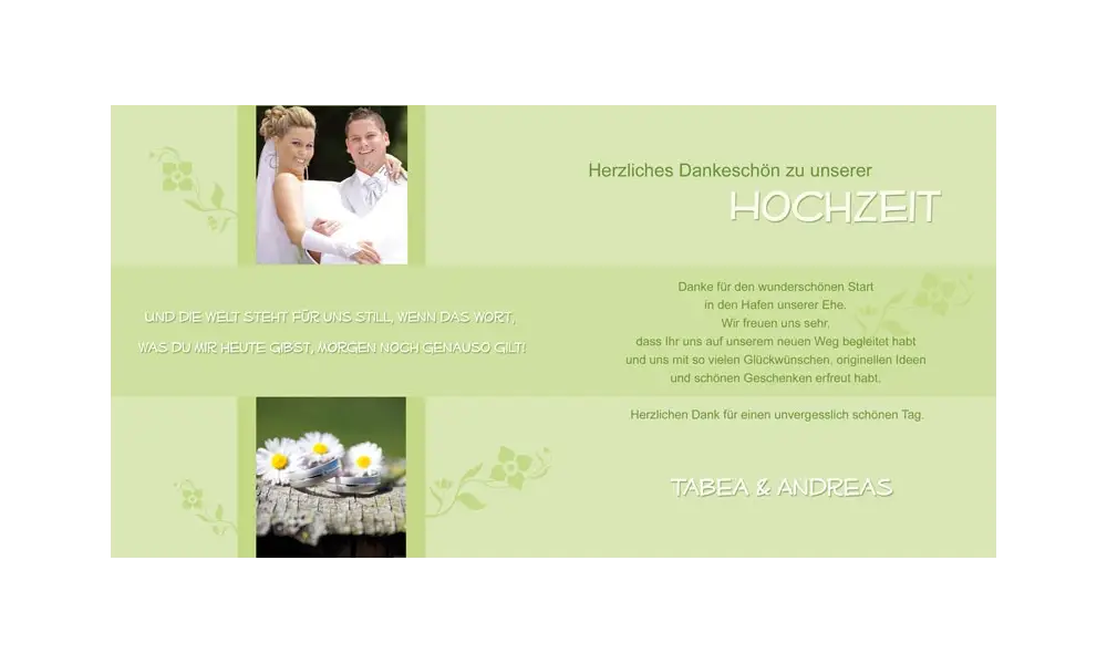 Karte, Danksagungskarte Hochzeit "Hand in Hand", Klappkarte Quadrat, grün