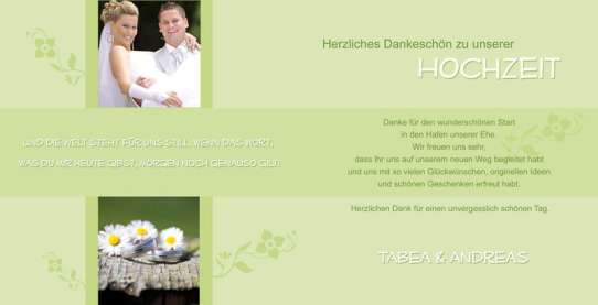 Karte, Danksagungskarte Hochzeit "Hand in Hand", Klappkarte Quadrat, grün