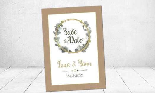 Save the Date Karten Vintage Boho Olive Eukalyptus