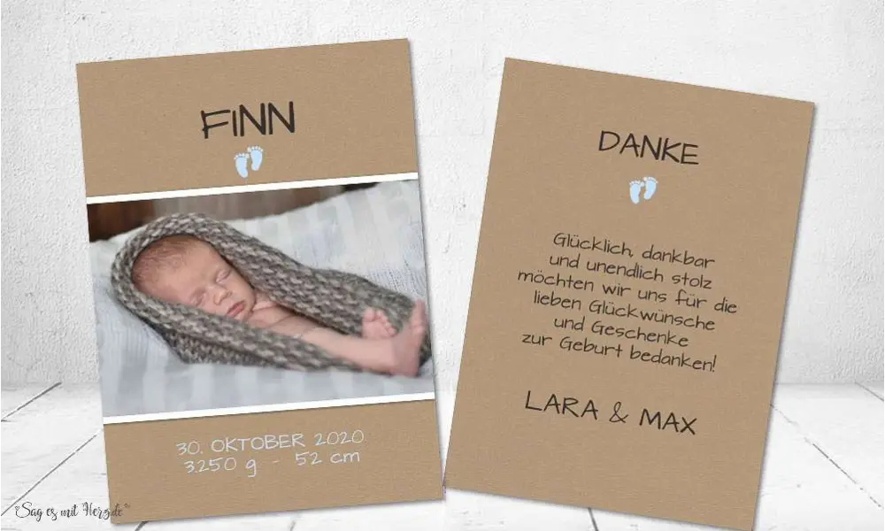 Dankeskarten Geburt Vintage Kraftpapier Junge