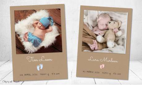 Dankeskarten Geburt Vintage Kraftpapier Babyfüßchen
